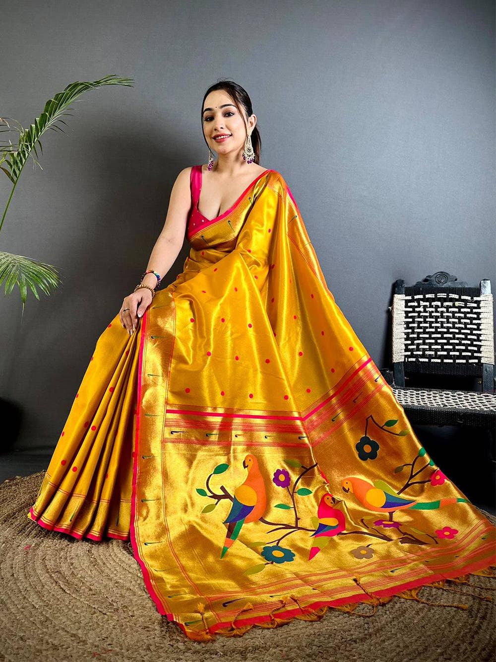 Yellow Glass Tissue Yevla Paithani Saree