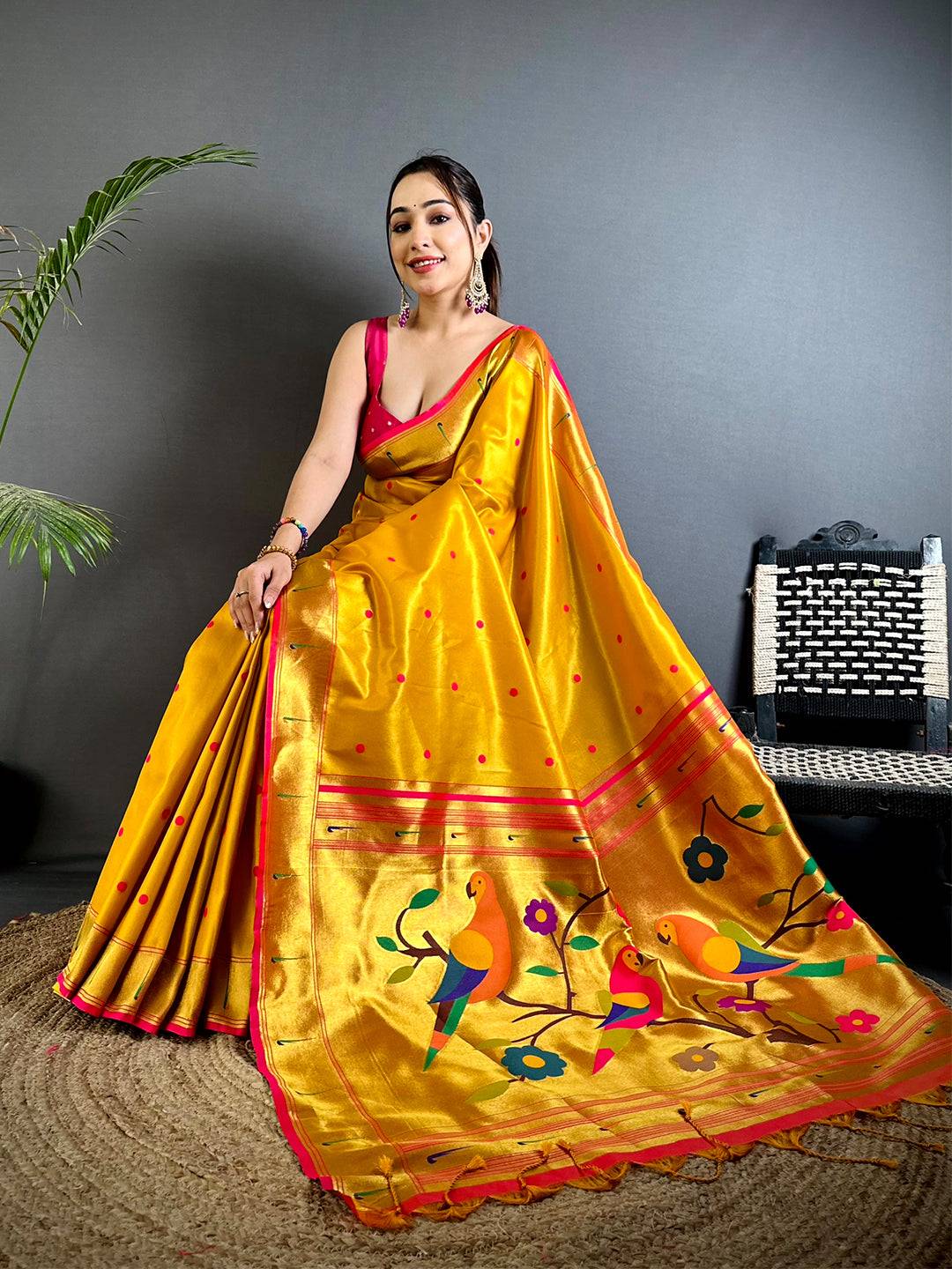 Yellow Glass Tissue Yevla Paithani Saree