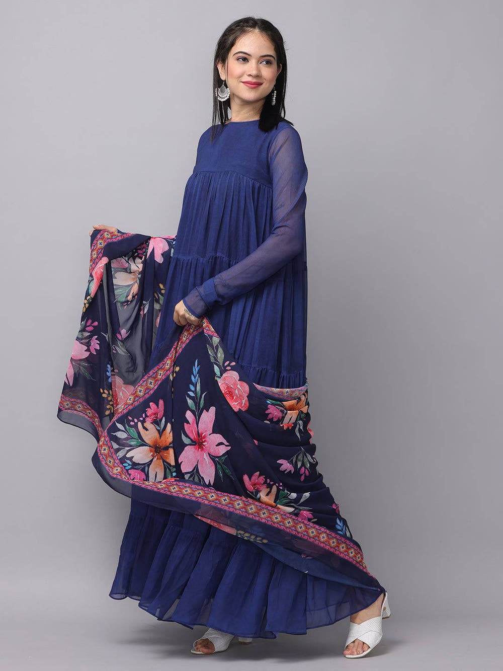 Royal Sapphire Blue Georgette Long Dress
