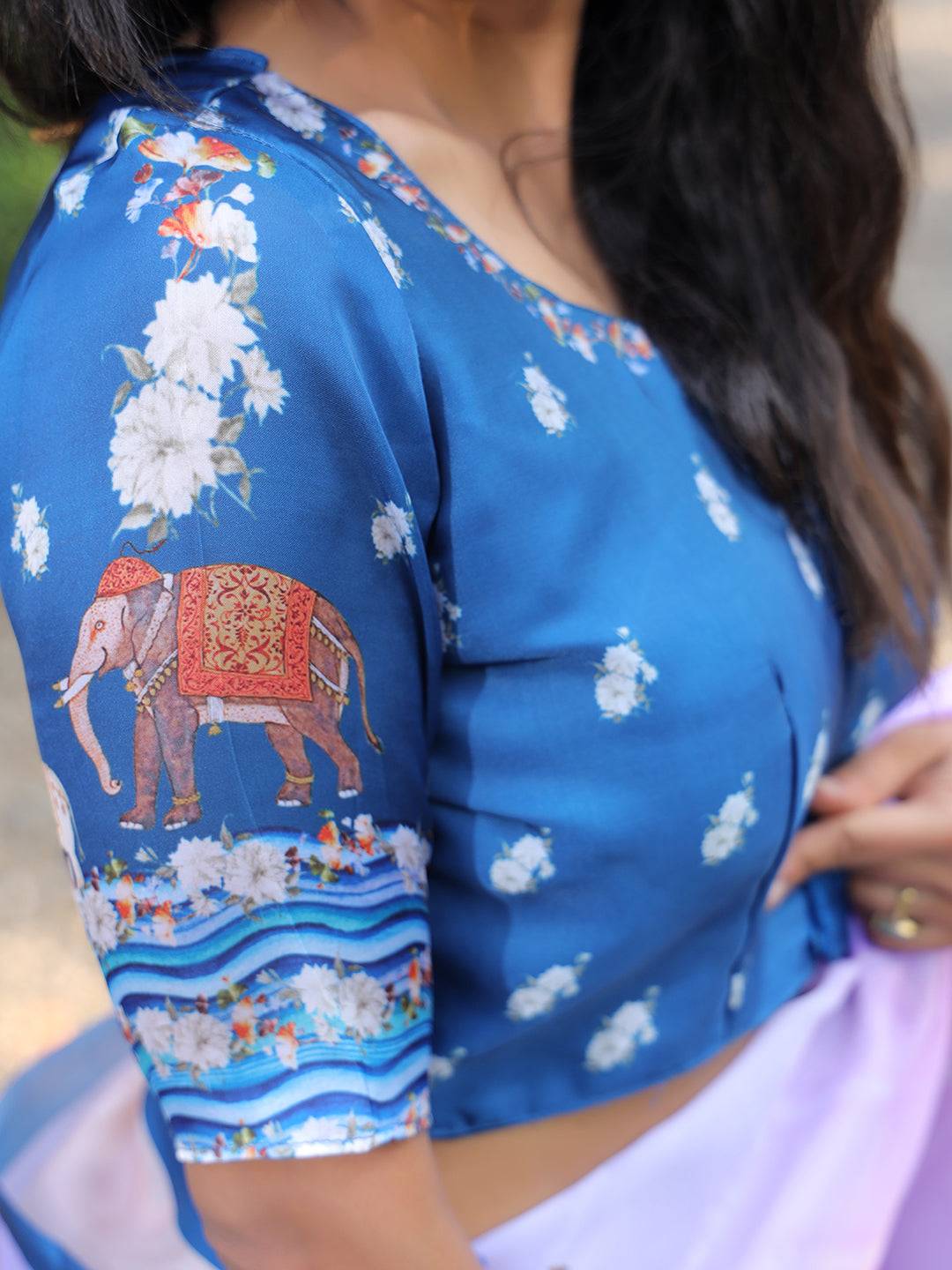 Satin Georgette Lavender Colour Hand Print Saree - Luxe
