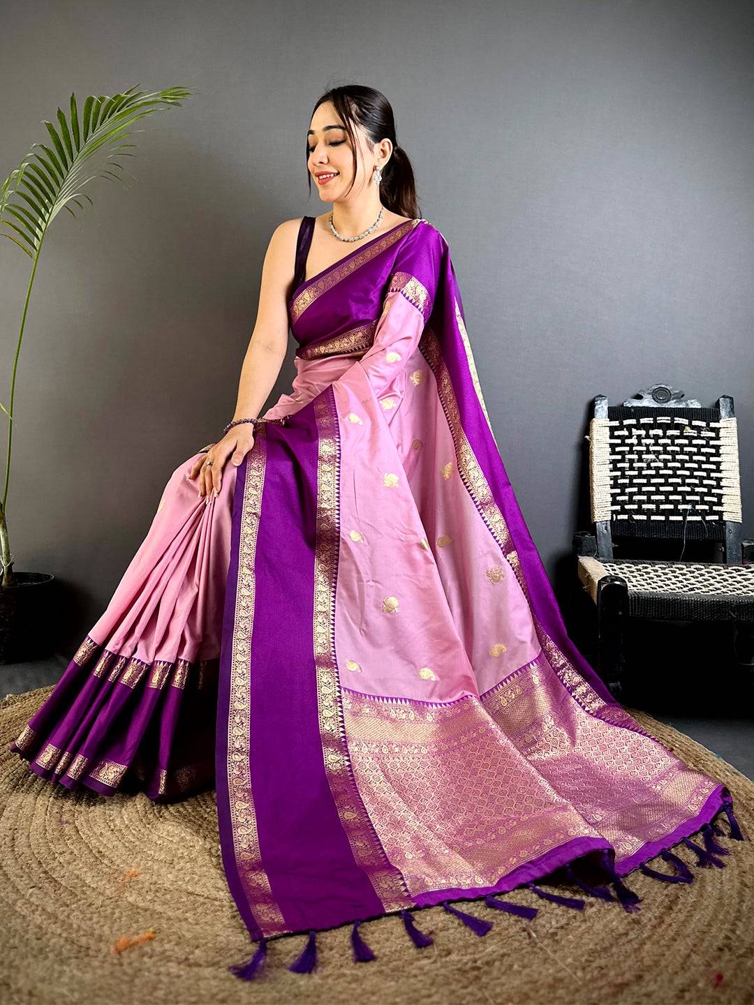 Pink Gadwal Pure Soft Silk Saree