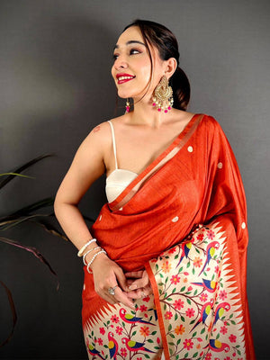 Exclusive Soft Tussar Paithani Border Saree