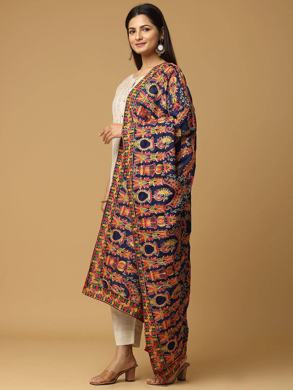 Navy Rust Paisley Buta Pashmina Dupatta