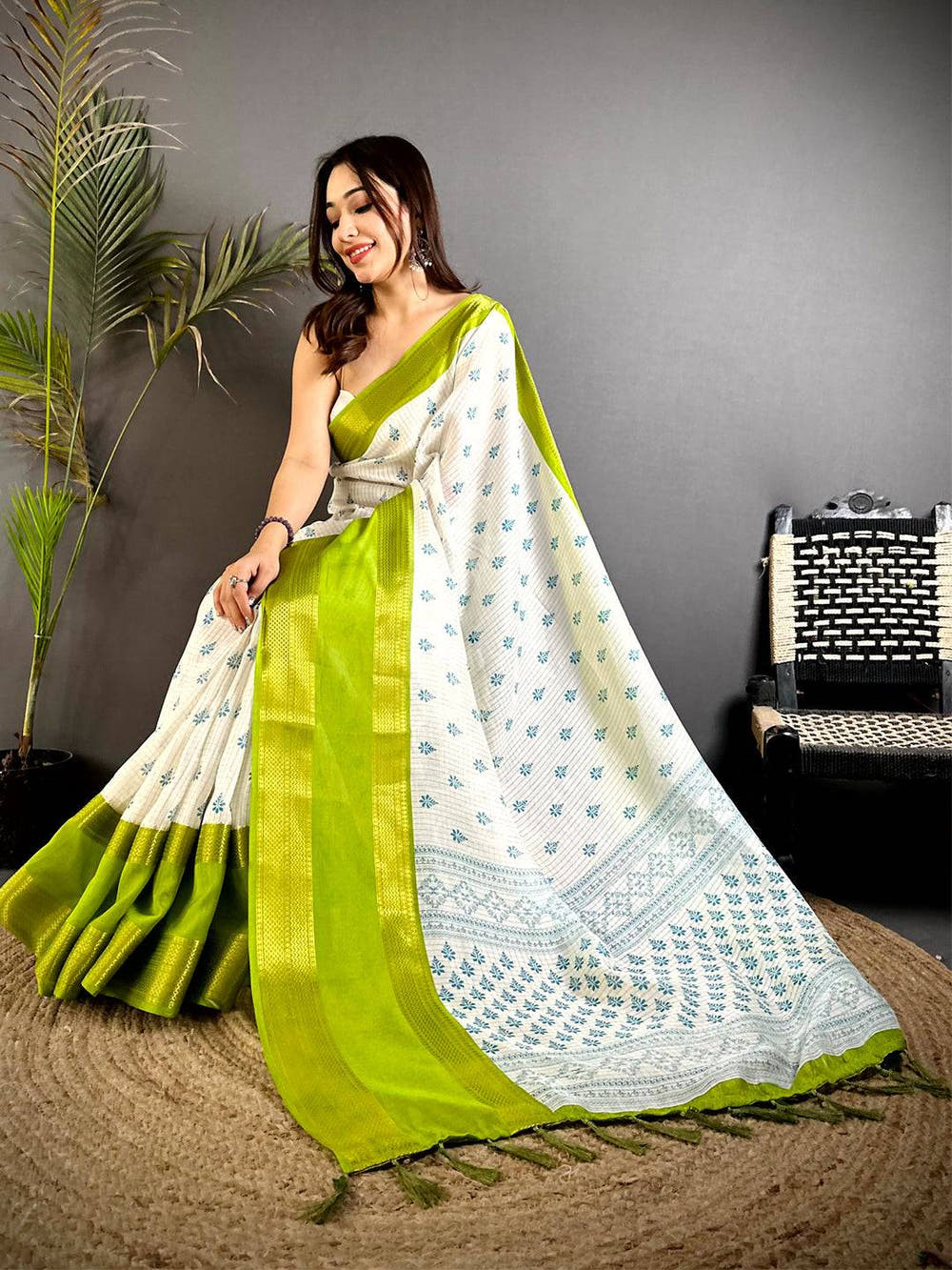 Neon Marshmallow Ikkat Butti Saree