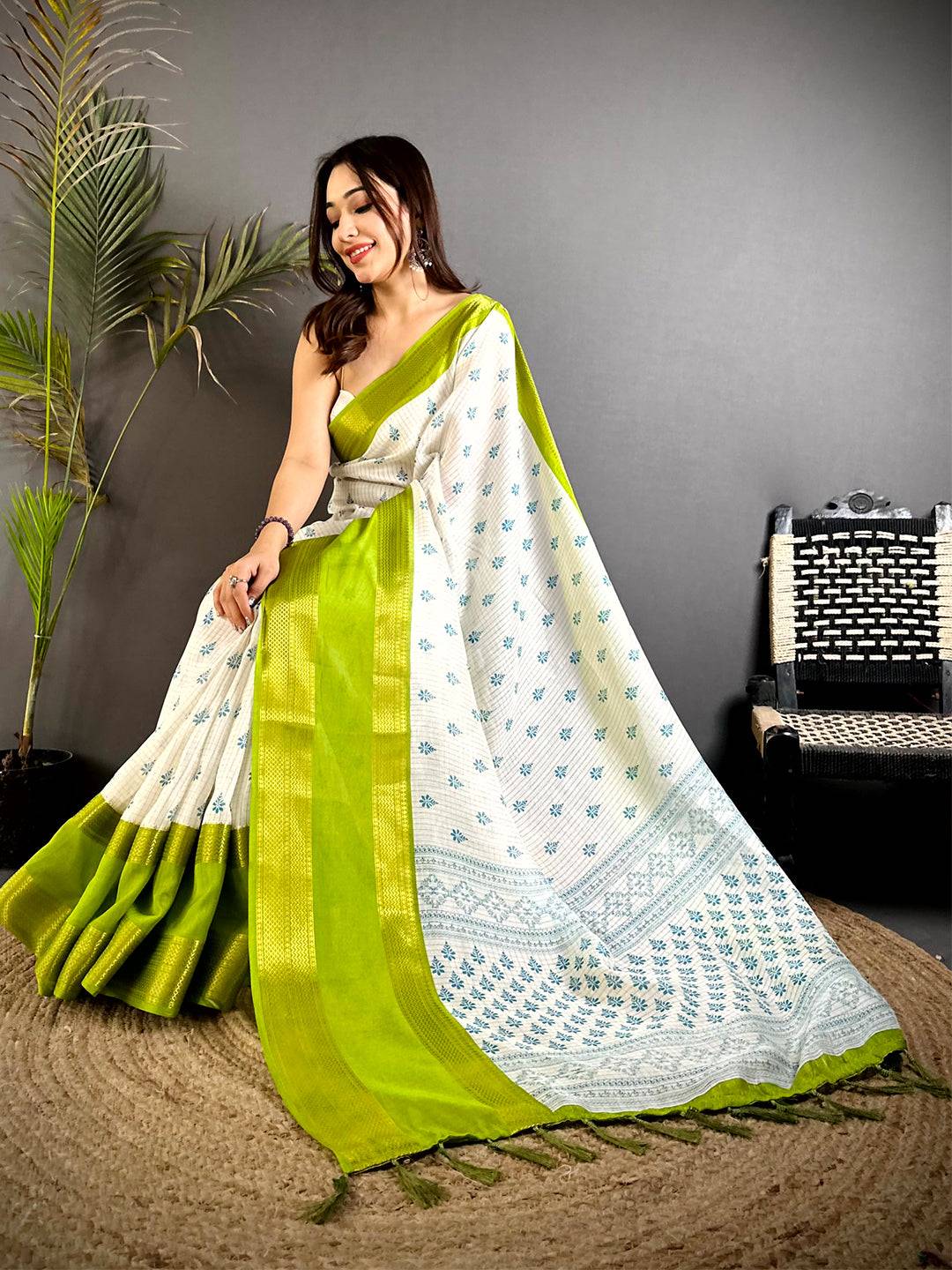 Neon Marshmallow Ikkat Butti Saree