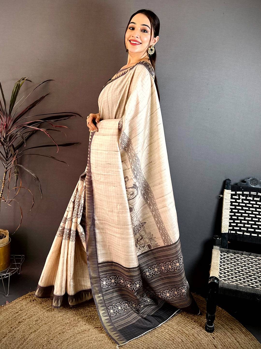 Classic Soft Tussar Madhubani Print Saree