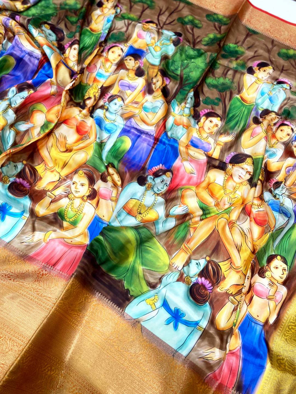 Kerala Mural Figure Kalamkari Saree