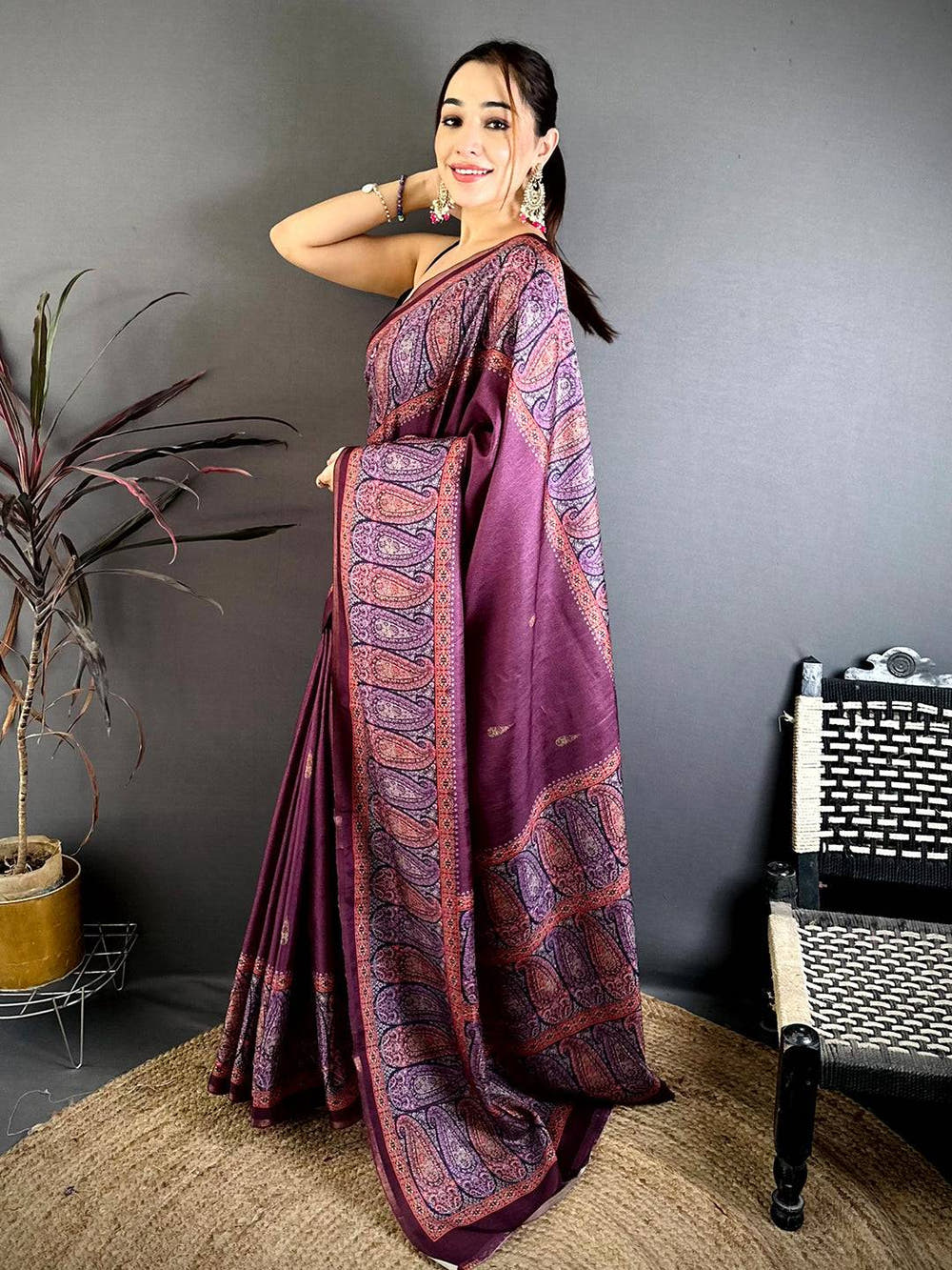 Royal Paisley Print Soft Zarna Silk Saree