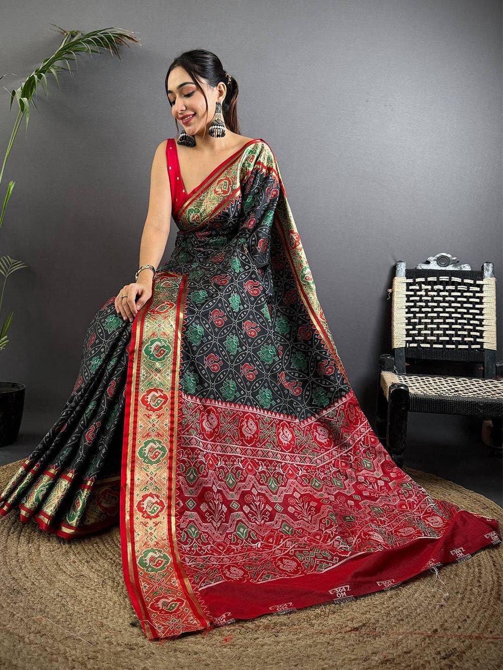 Elegant Black Pochampally Patola Silk Saree