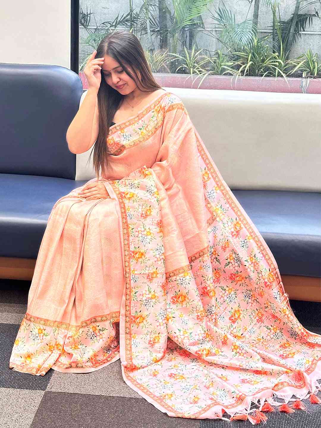 Beautiful Kanjivaram Weaving With Print Saree