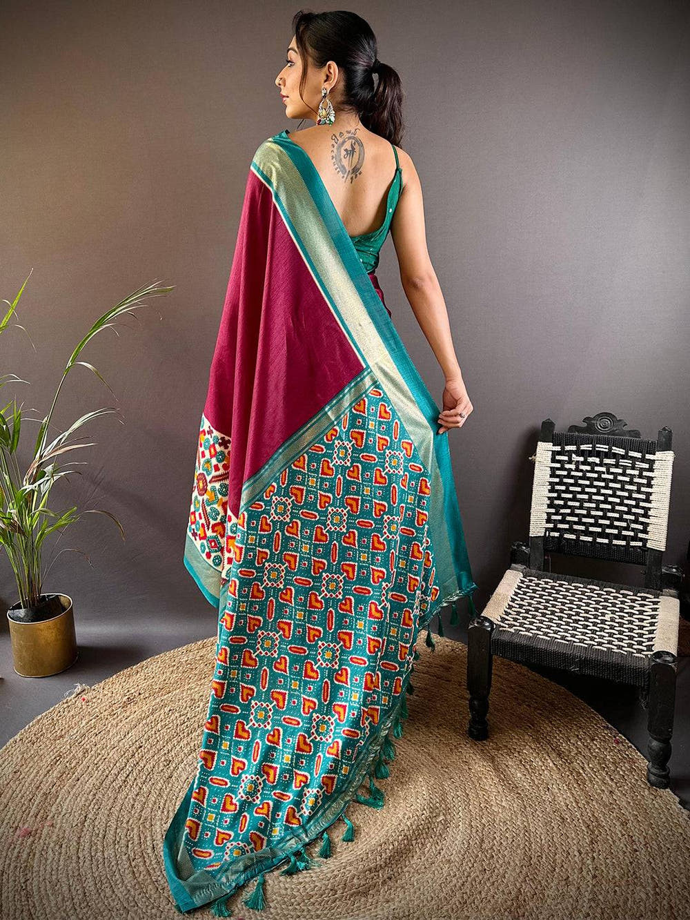 Maroon Patola Print Chanderi Saree