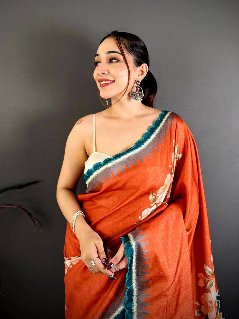 Vermilion Orange Tussar Ikkat Patola Saree