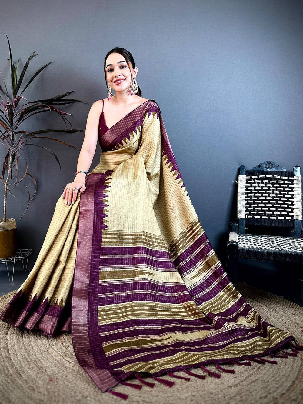 Radiant Black Zari Checks Designer Saree