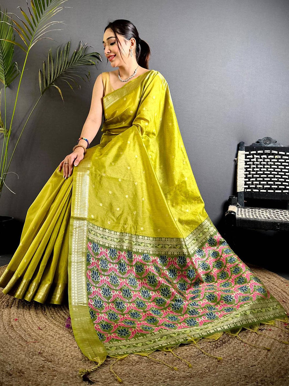 Green Minakari Paithani Raw Silk Saree