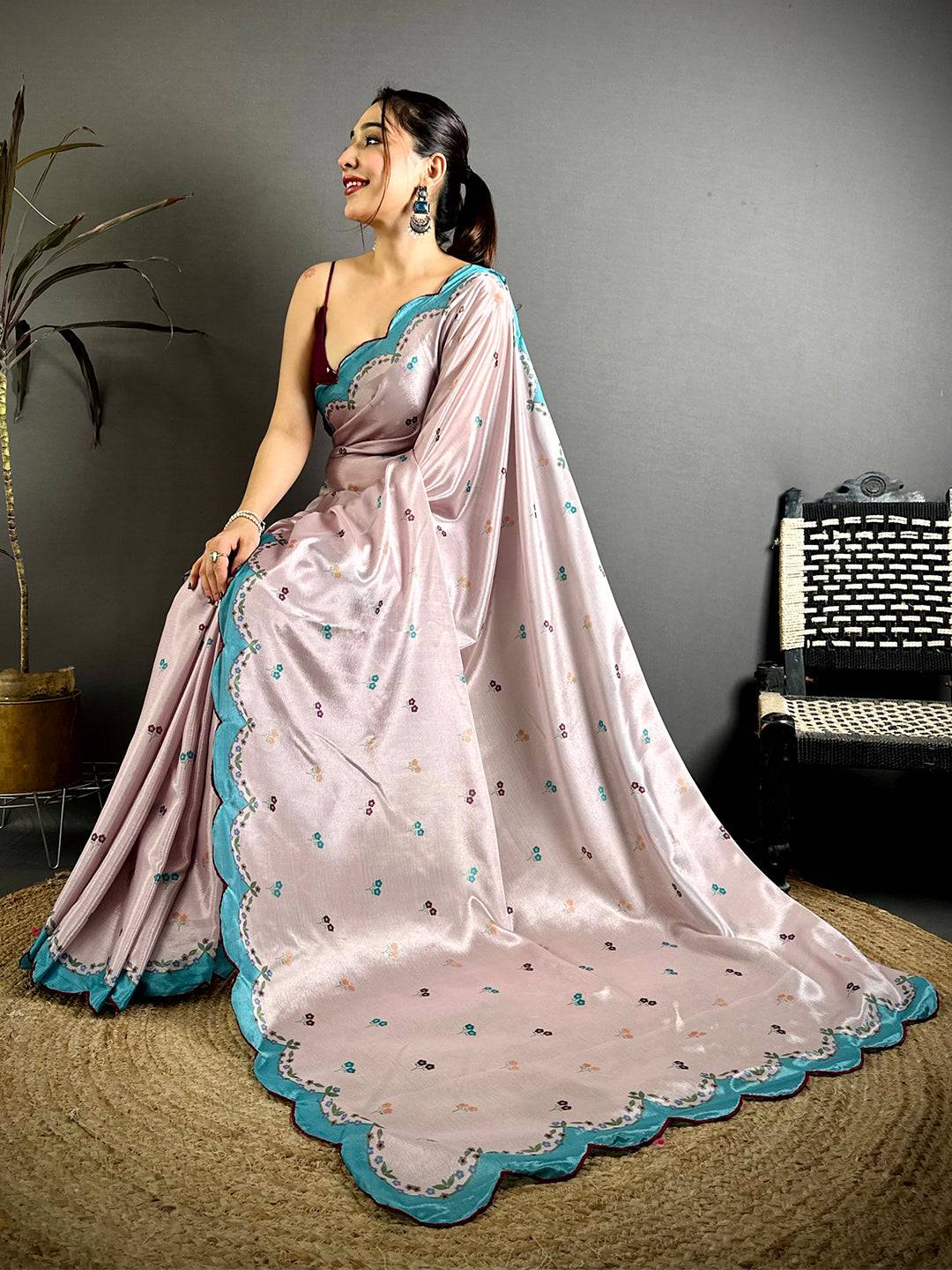 Opulent Cutwork Border Chinnon Saree