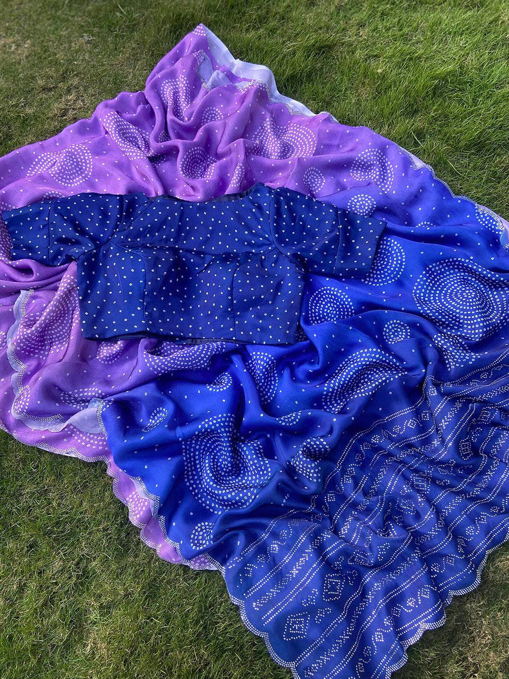Lavender Ombre Bandhej Georgette Silk Saree