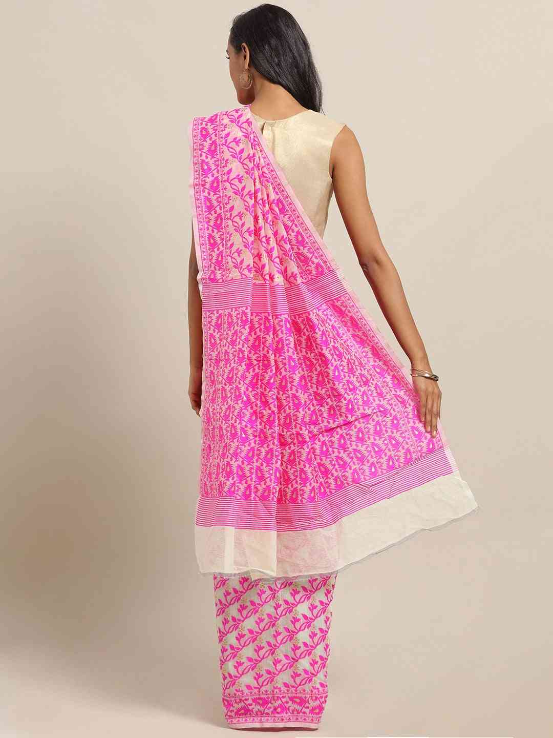 Jamdani Rani Colour Woven Design Silk Cotton Saree