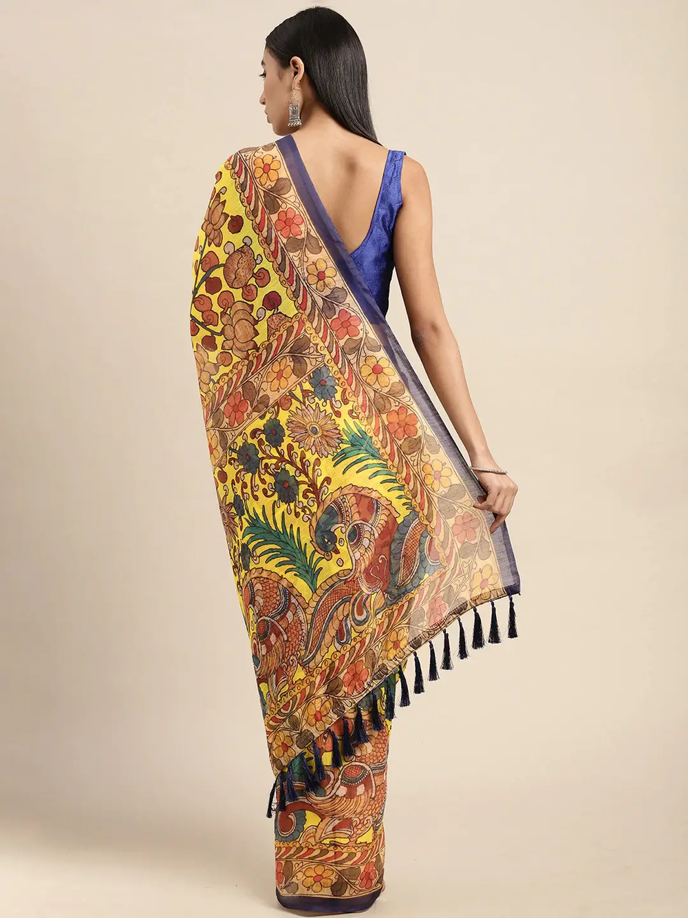 Beautiful Digital Print Kalamakri Design Soft Linen Saree