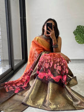 Elegant Hybrid Kalamkari Saree with intricate floral patterns