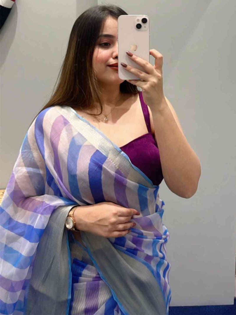 Soft Organza Leheriya Digital Print Party Wear Saree