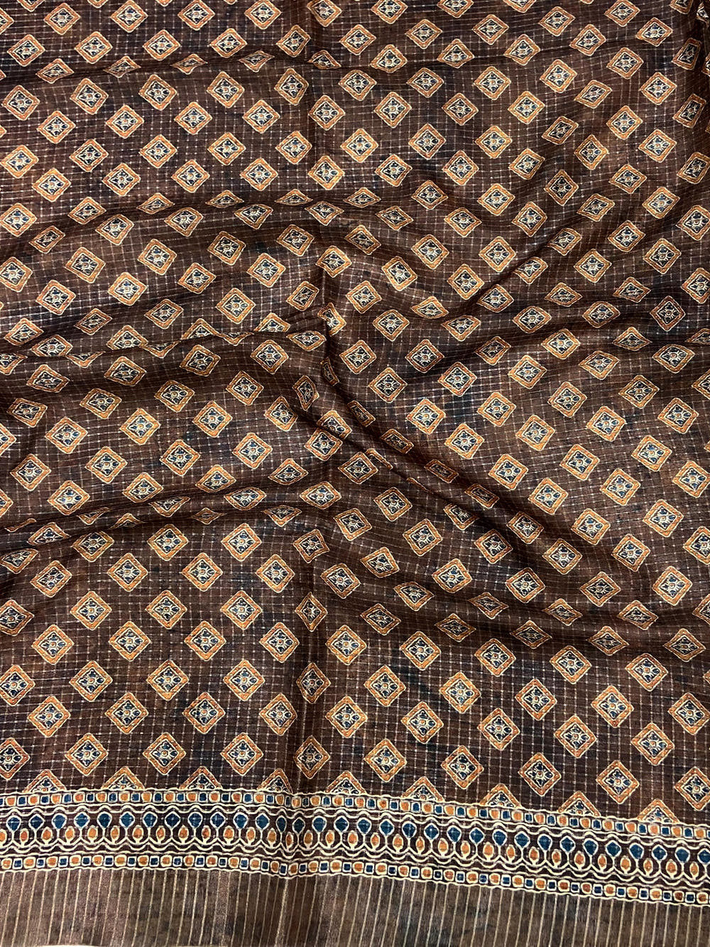 Brown Soft Silk Floral Digital Saree