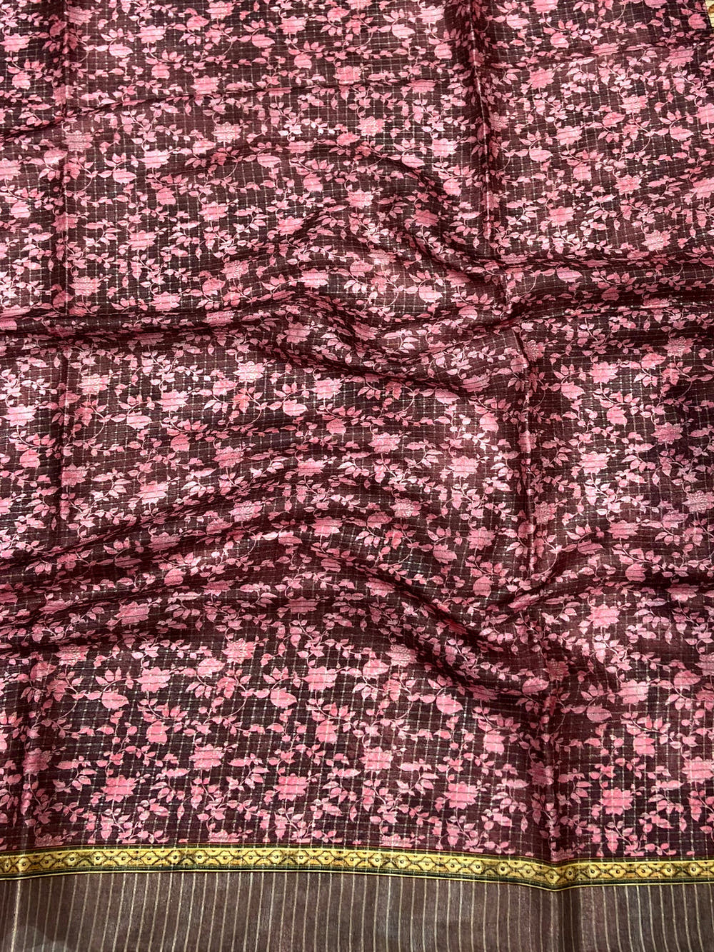 Baby Pink Soft Silk Floral Digital Saree