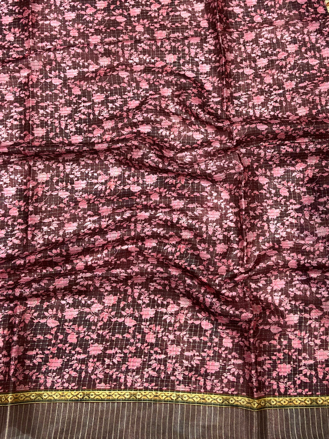 Baby Pink Soft Silk Floral Digital Saree