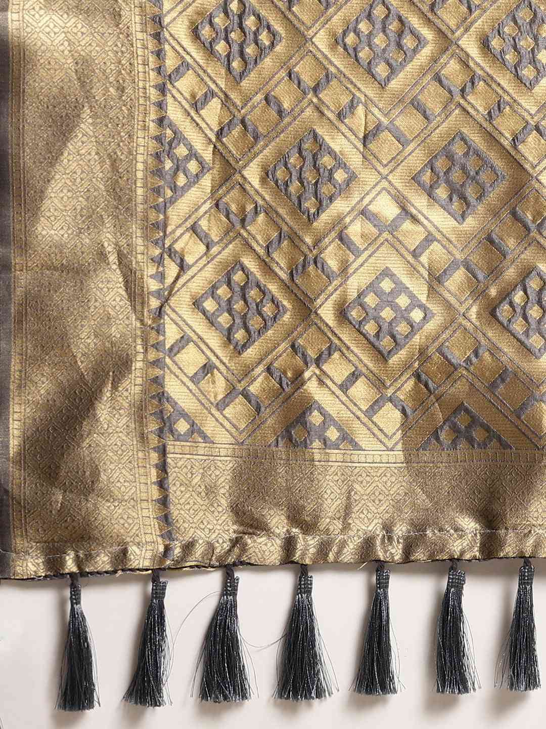 Banarasi Grey Colour Woven Design Saree With Zari Border