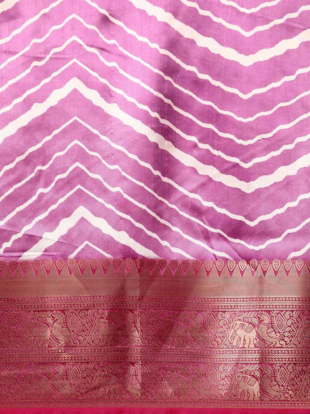 Designer Kanchi Zari Border Leheriya Purple Party Wear Saree