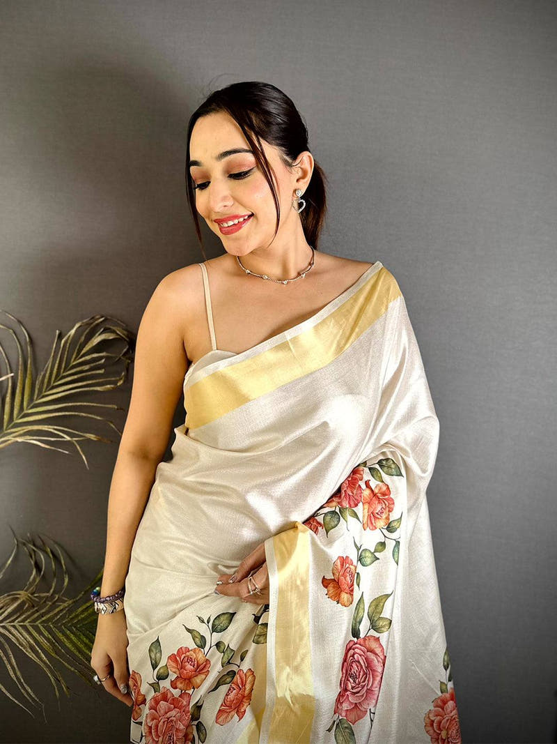 Vibrant Floral Kalamkari Khadi Silk Saree
