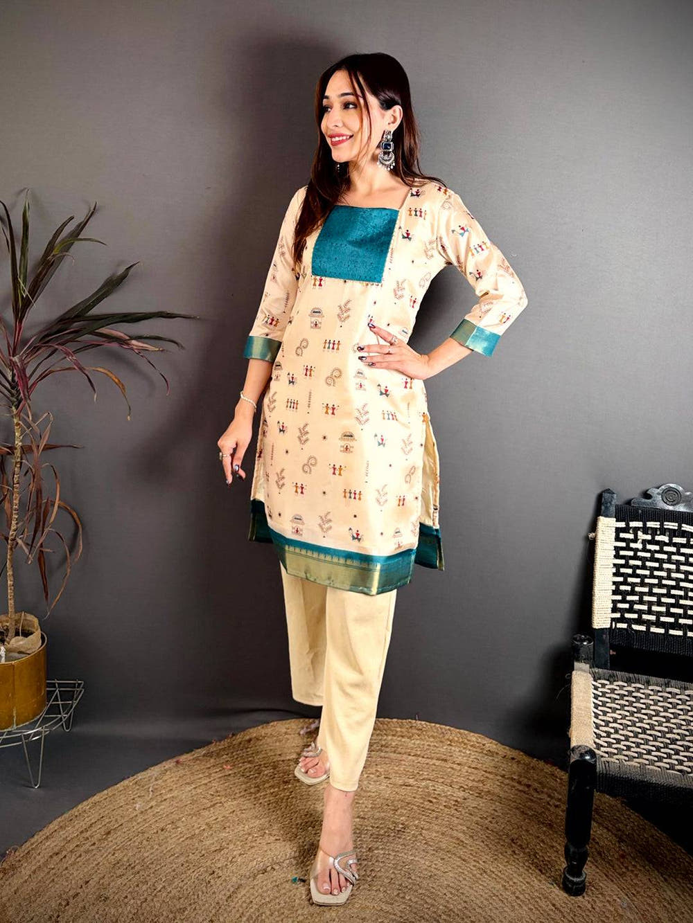 Classic Square Neck Dola Silk Kurti