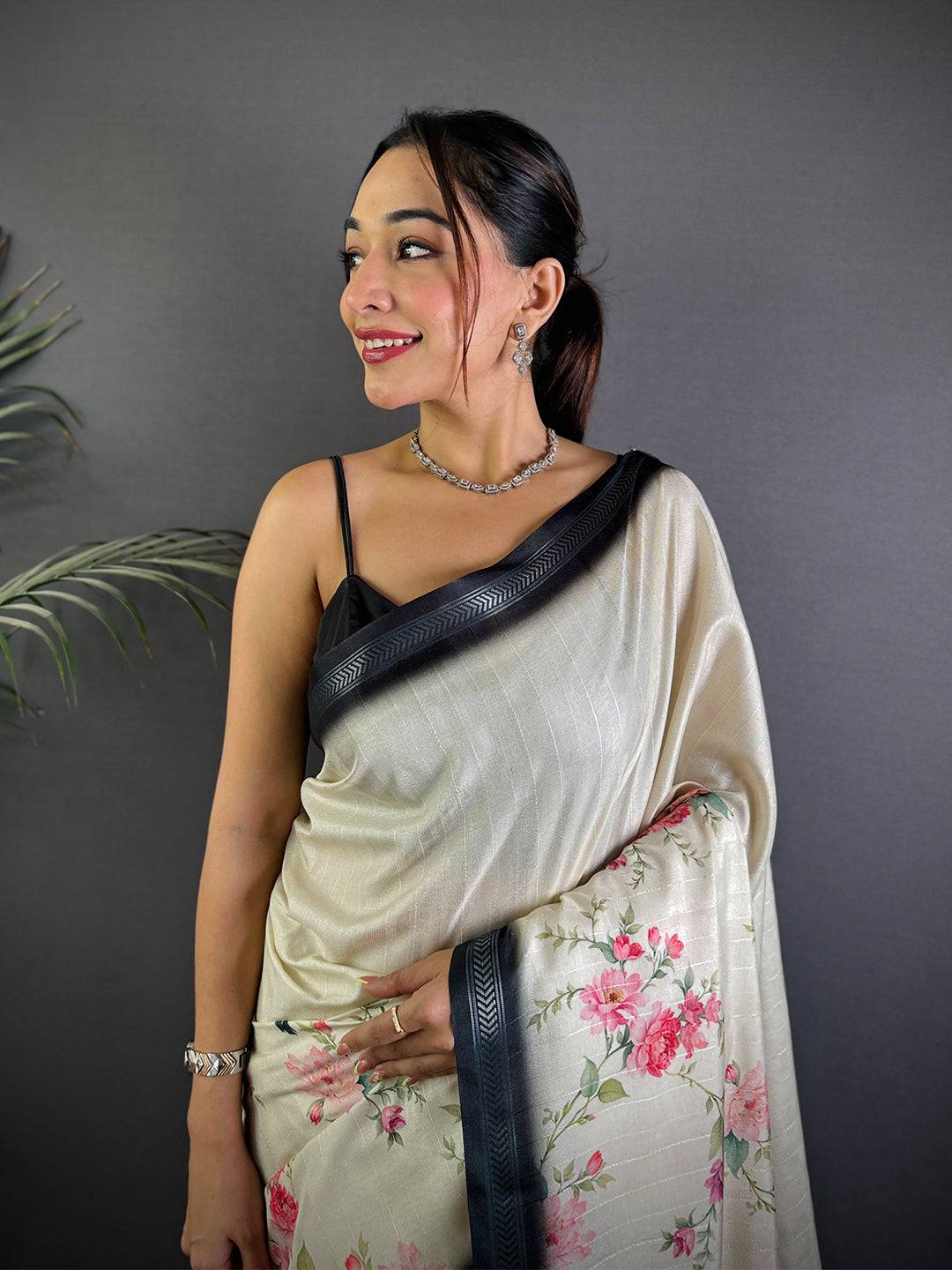 Radiant White Floral Tussar Silk Saree