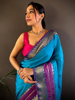 Blue Gold Zari Silk Saree