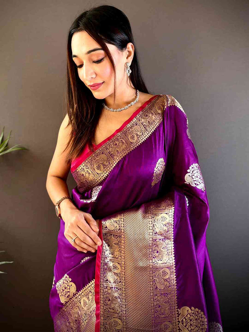 Wine Kanjivaram Soft Silk Kanchi Zari Weaving Saree