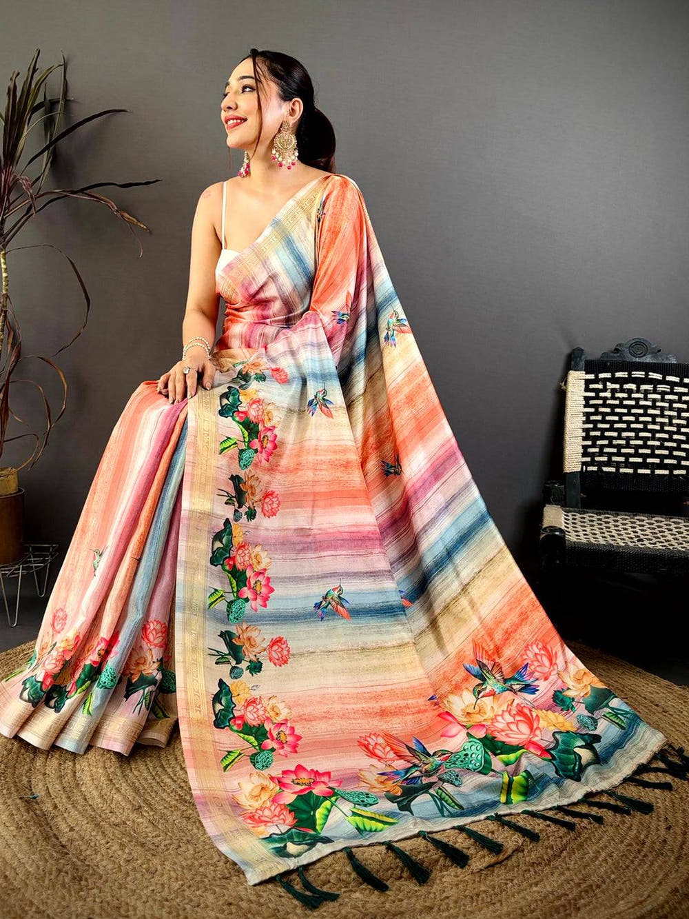 Designer Multicolour Floral Print Saree