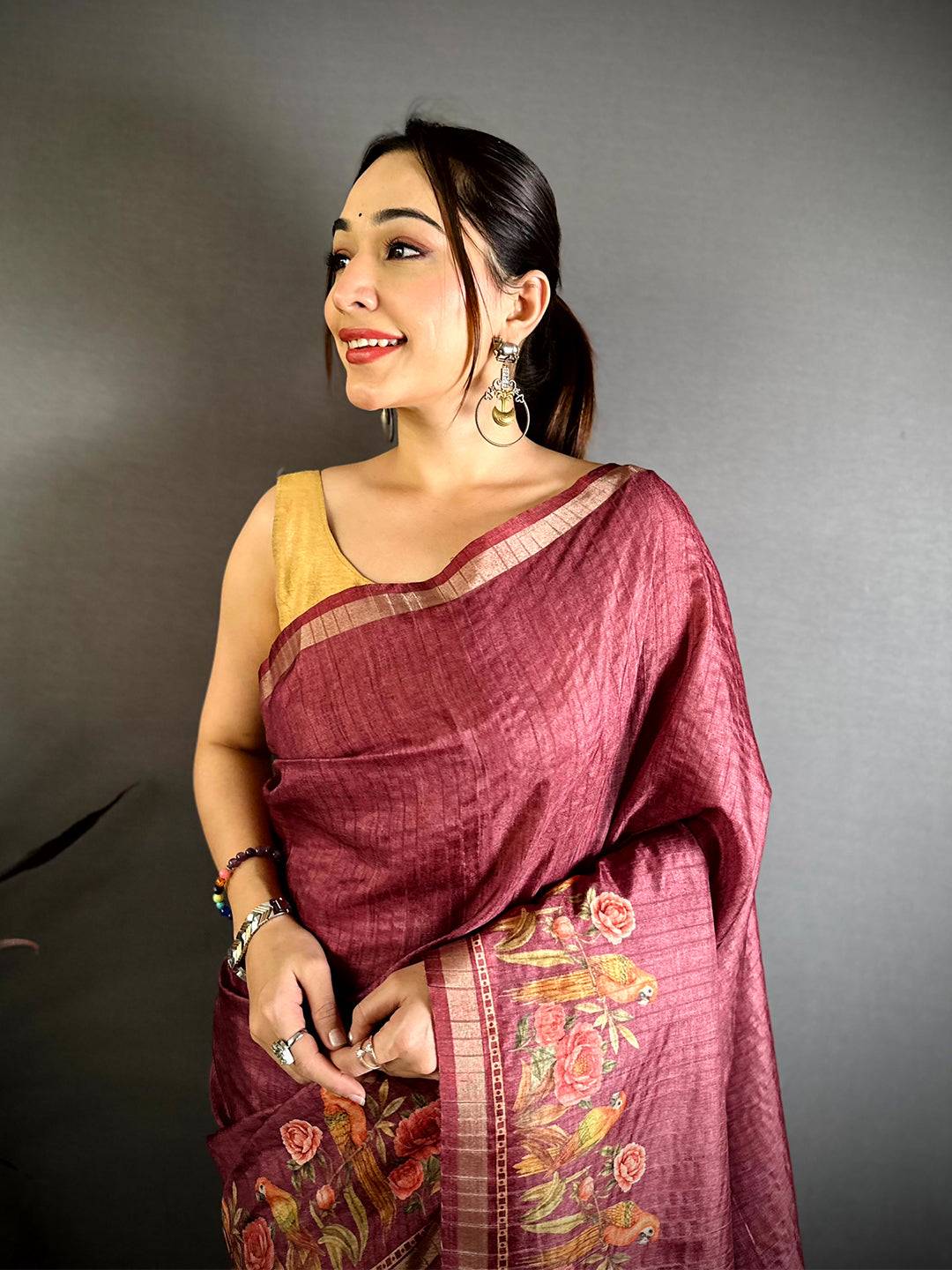 Deep Wine  Ghicha  Munga  Saree