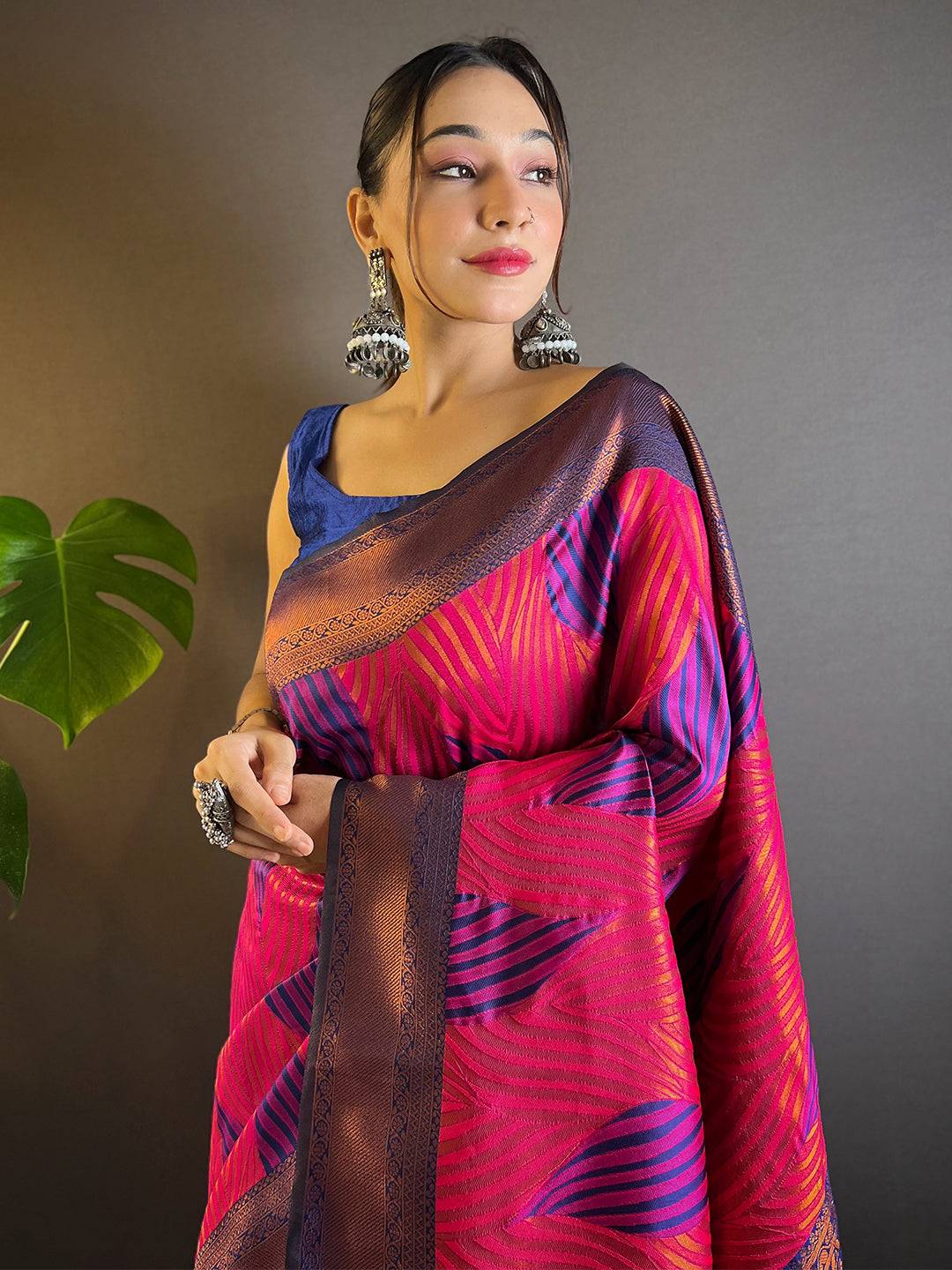 Rani Tussar Silk Zari Weaving Ikkat Saree