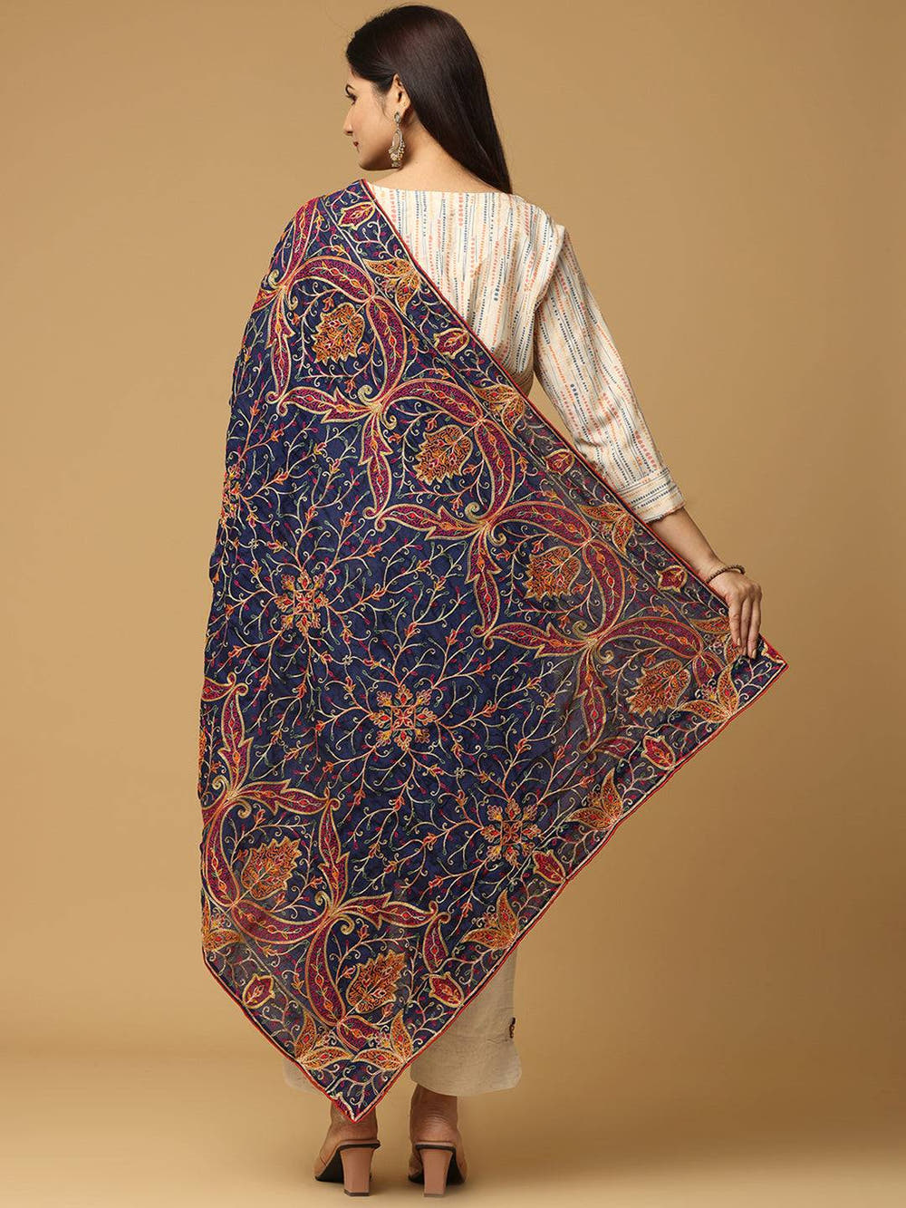 Navy Rust Allover Paisley Pashmina Dupatta