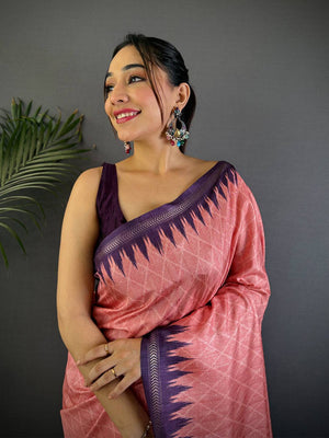 Gajari Tussar Silk Kalamkari Printed Saree