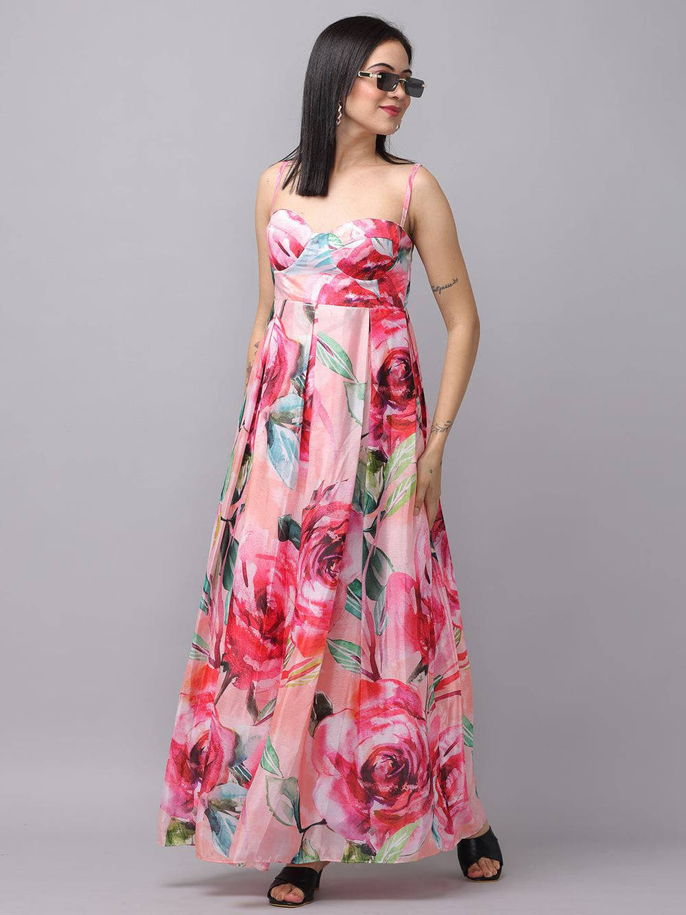 Rose Mist Chiffon Printed Dress