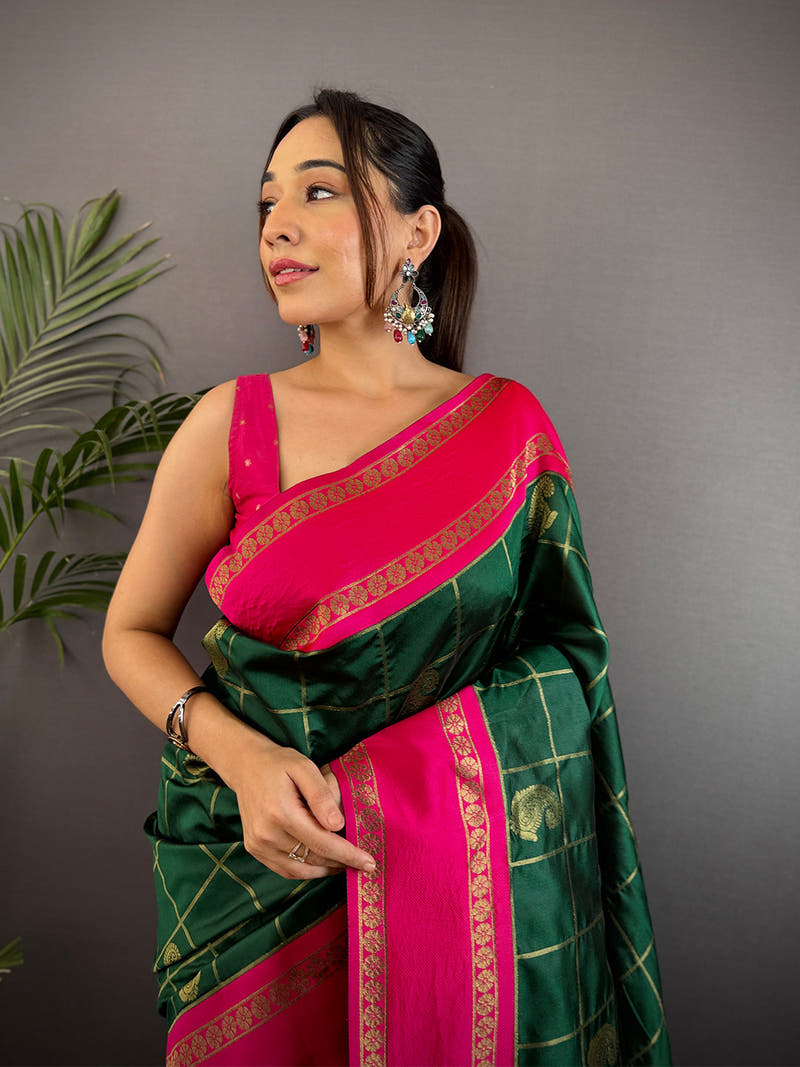 Intricate Paisley Silk Saree With Radiant Pink Pallu