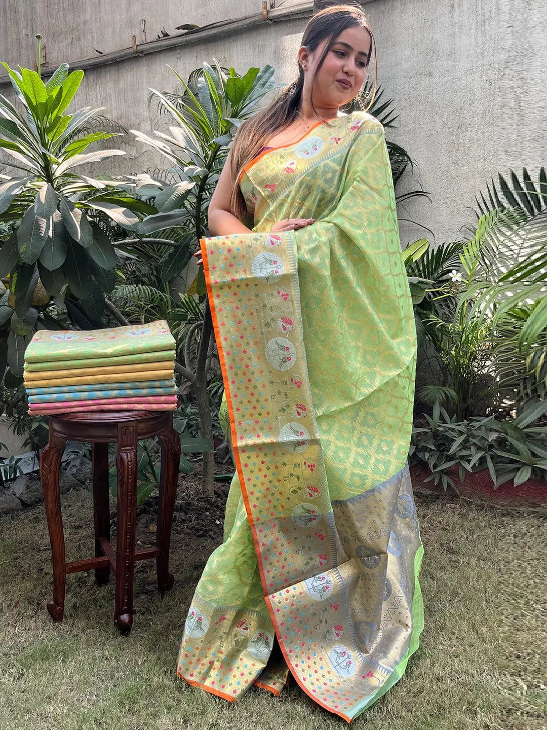 Stunning Kota Doria Soft Silk Minakari Patola Weaving Saree