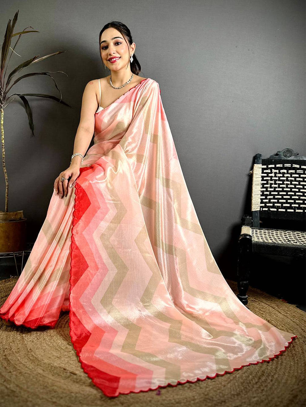 Elegant Ombre Zigzag Chinnon Chiffon Saree