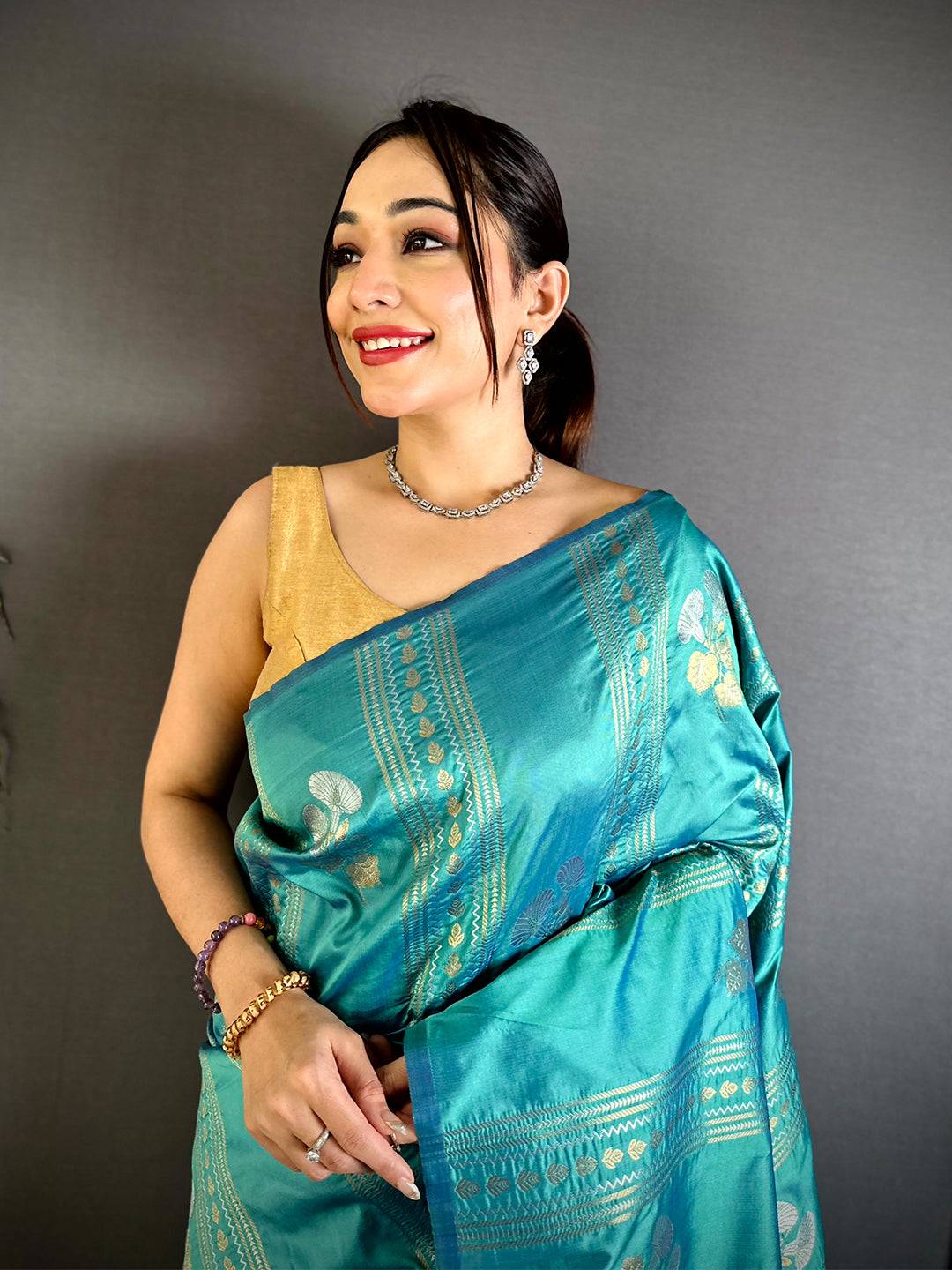 Rama Sona Chandi Striped Silk Saree