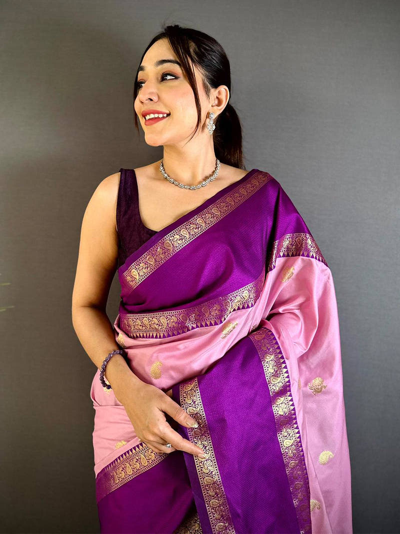Pink Gadwal Pure Soft Silk Saree