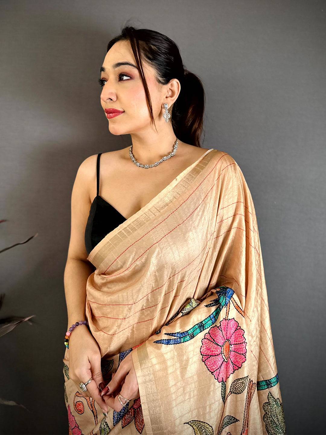 Royal Tussar Ghicha Katha Art Saree