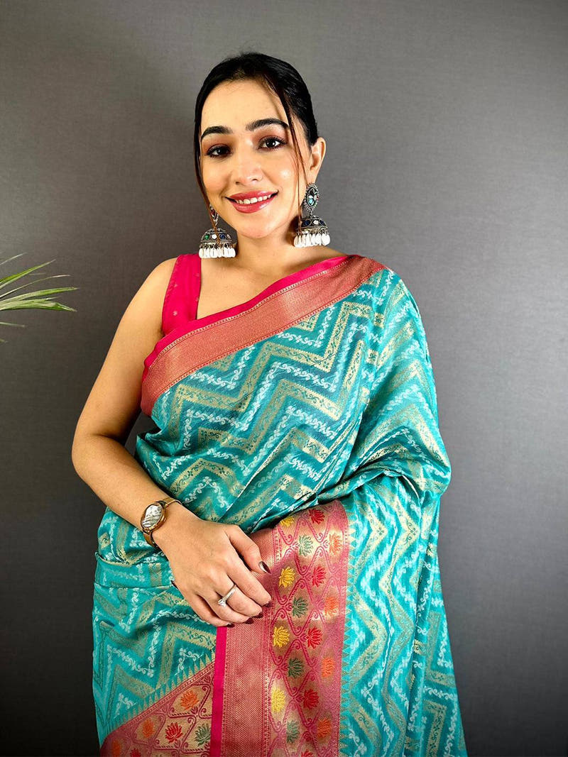 Rama Banarasi Zic Zac Katan Silk Saree