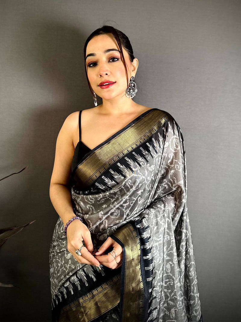 Black Pearl Ikkat Dola Silk Saree