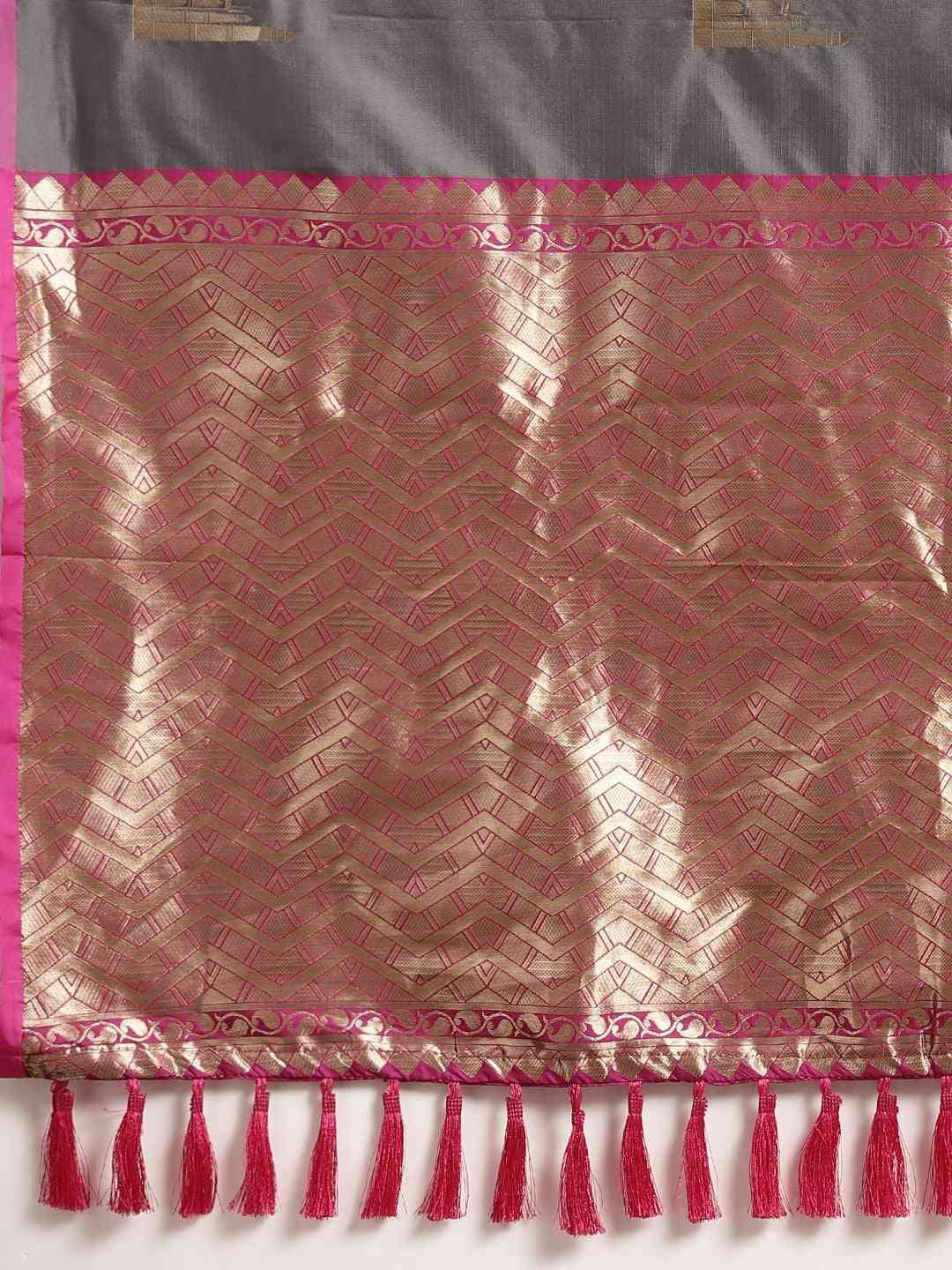 Trendy Grey Colour  Silk Blend Woven Design Banarasi Saree