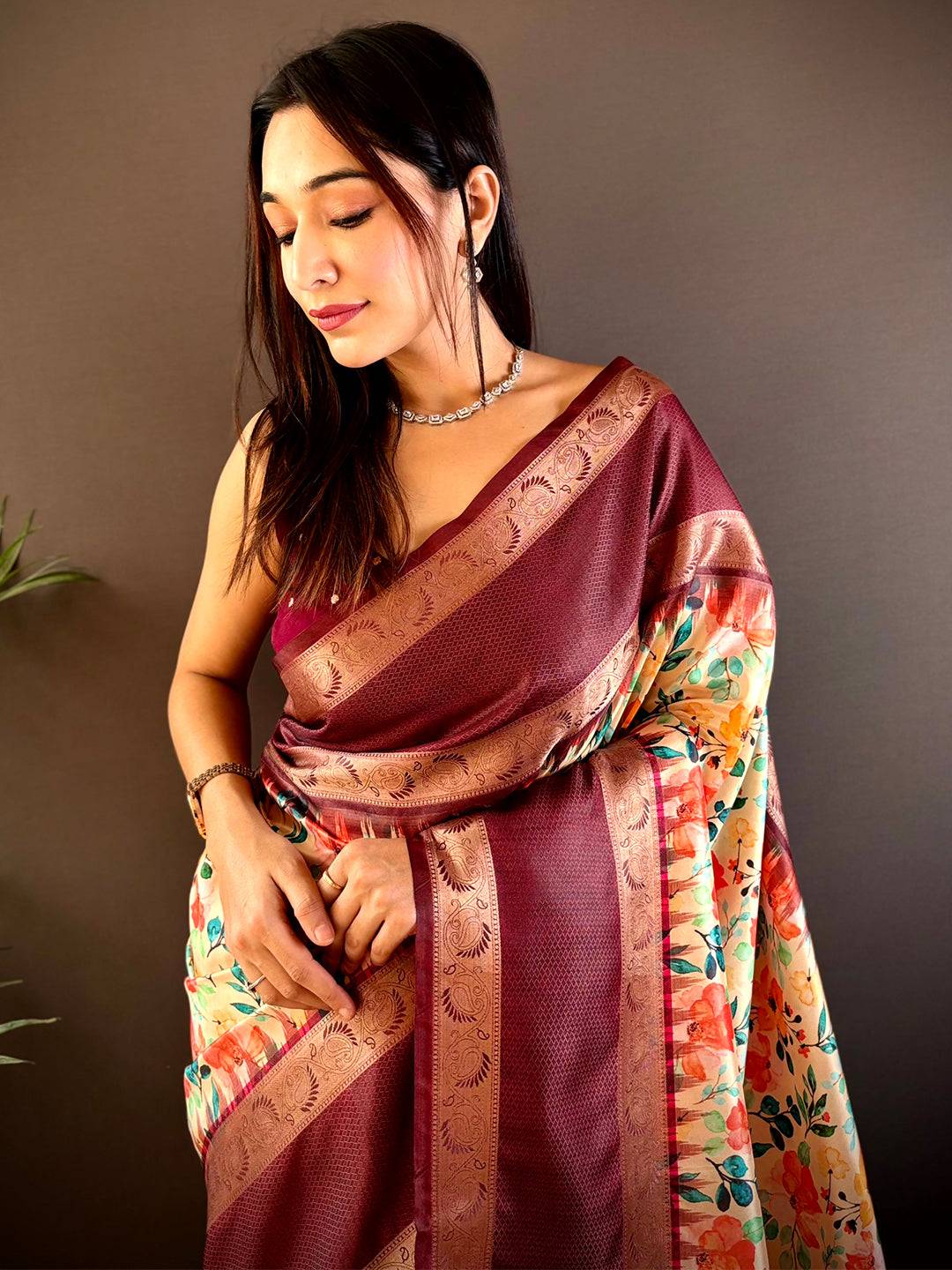 Rich Maroon Banarasi Soft Silk Saree